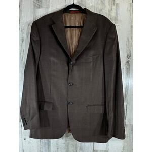 Isaia Napoli Blazer‎ Sport Coat Size 54 (US44) Wool Silk Blend Brown Glen Check